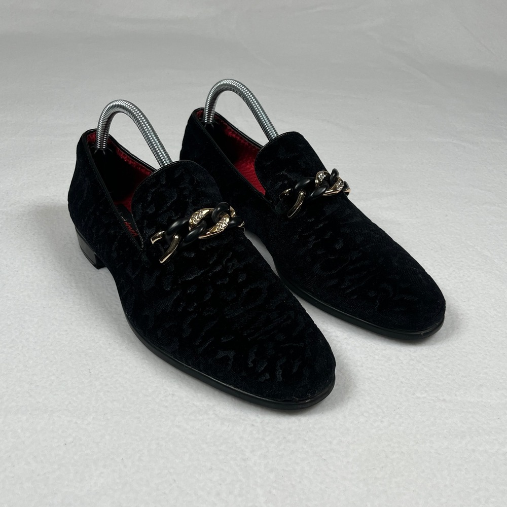 Robert David Loafers Mens 7.5 Black Velvet Chain Rhinestone Dress Shoes